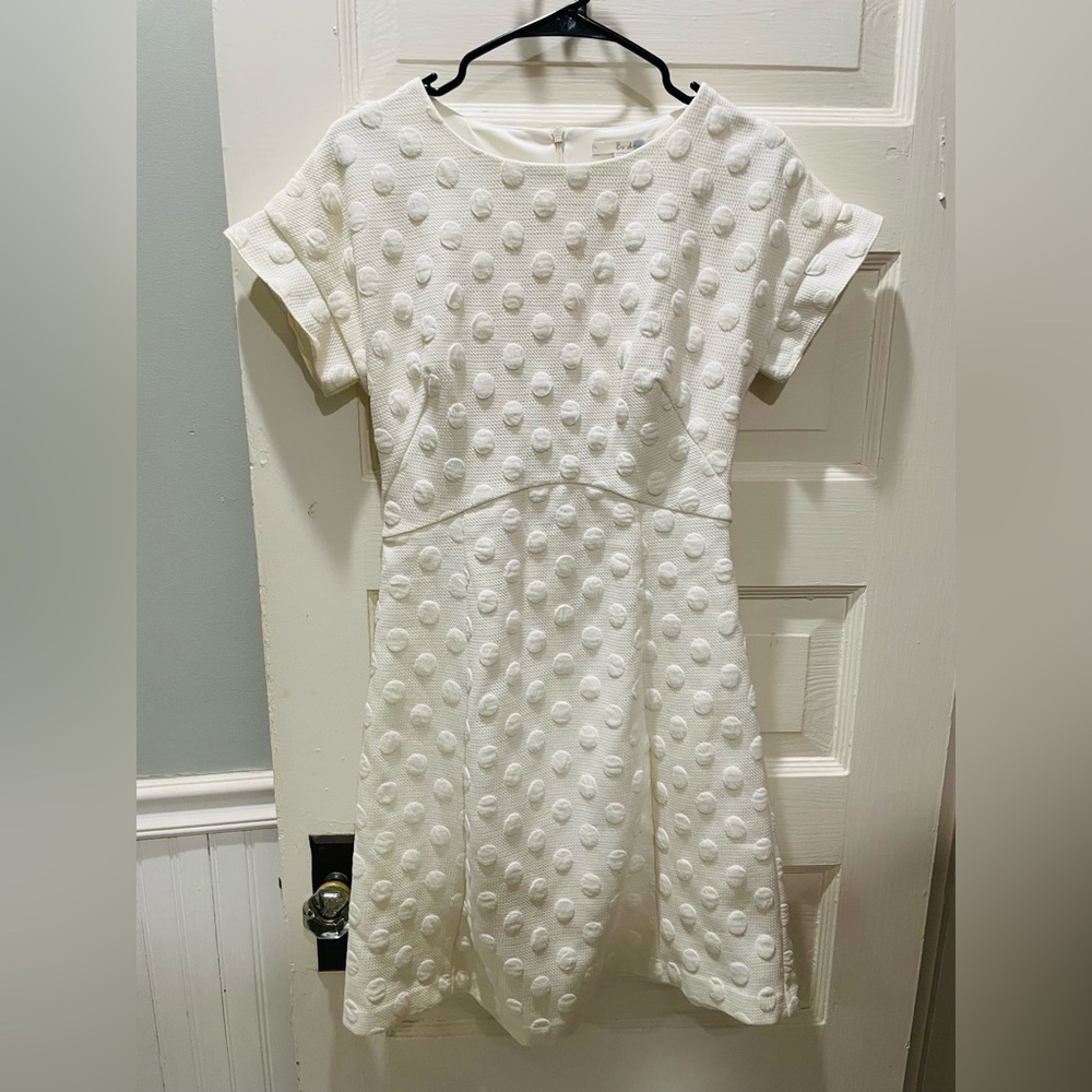 Boden White Textured Polka Dot Dress, Size 41, Size 10 US